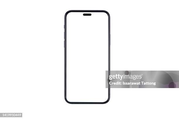 new phone front isolated on white background - brand name smart phone stock pictures, royalty-free photos & images