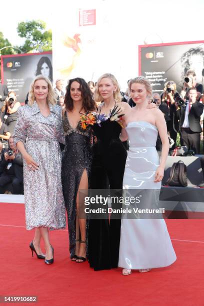 Nina Hoss, Noemie Merlant, Cate Blanchett and Sophie Kauer attend the "Tar" red carpet at the 79th Venice International Film Festival on September...
