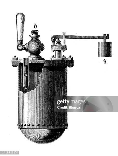 antique illustration, physics principles and experiments, heat and temperature: steam digester, papin's digester - pressure cooker stock illustrations