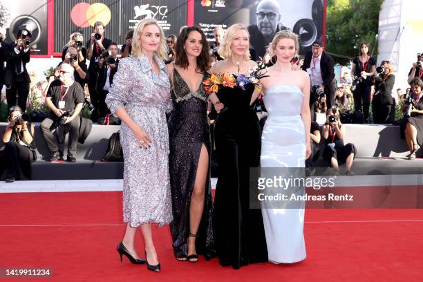 Nina Hoss, Noemie Merlant, Cate Blanchett and Sophie Kauer attend the "Tar" red carpet at the 79th Venice International Film Festival on September...