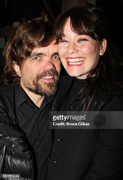 Peter Dinklage and wife Erica Schmidt attend "Regrets" Off-Broadway opening night arrivals at Manhattan Theater Club City Center Stage 1 on March 27,...