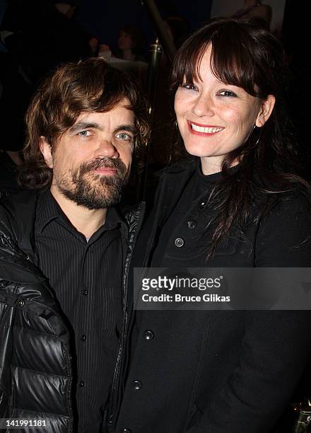 Peter Dinklage and wife Erica Schmidt attend "Regrets" Off-Broadway opening night arrivals at Manhattan Theater Club City Center Stage 1 on March 27,...