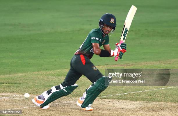 Afif Hossain of Bangladesh bats during the DP World T20 match between Sri Lanka and Bangladesh at Dubai International Stadium on September 01, 2022...