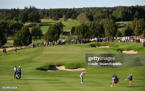 Rasmus Hojgaard of Denmark hits his second shot on the 17th hole during Day One of the Made in HimmerLand at Himmerland Golf & Spa Resort on...