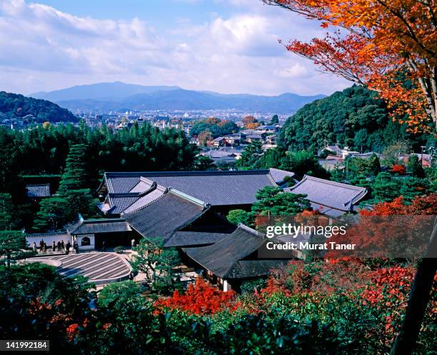 rooftops at a japanese temple - ginkaku ji temple stock pictures, royalty-free photos & images