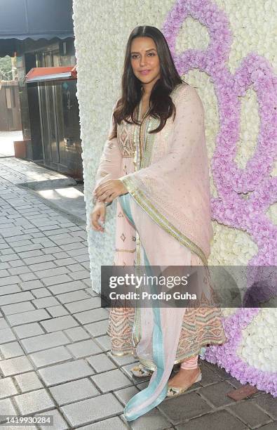 Neha Dhupia attends the Arpita Khan' s Ganpati idol bisarjan on September 01, 2022 in Mumbai, India