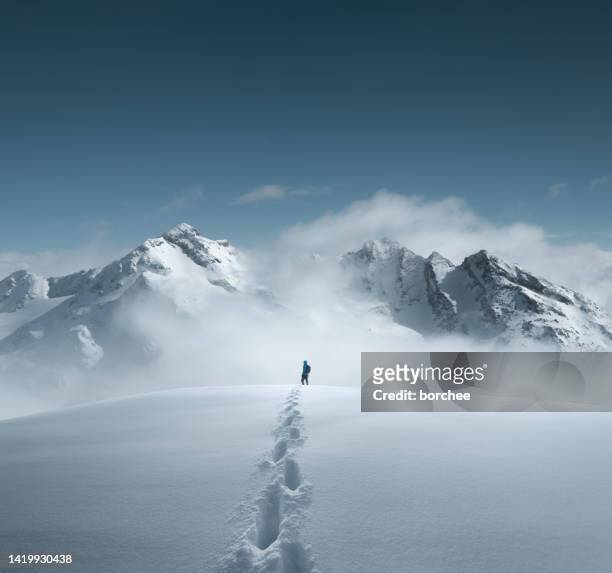 mountain hiking - mountain snow stockfoto's en -beelden
