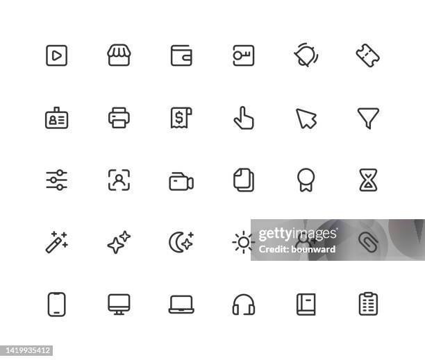 ilustrações, clipart, desenhos animados e ícones de parte 4 de 4. ícones da linha de interface do usuário. golpe editável. - cursor