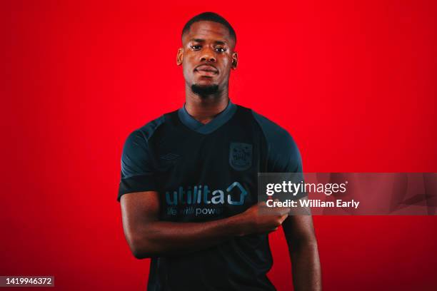 Huddersfield Town unveil new signing Luke Mbete on loan from Manchester City at The Millers Oils High Performance Complex on September 01, 2022 in...