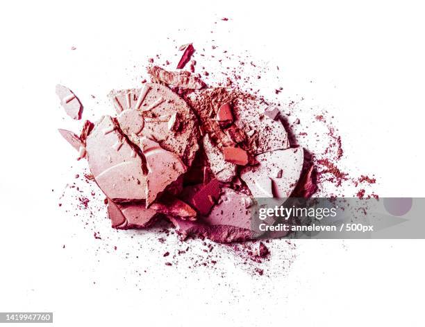 crushed eyeshadows and powder isolated on white background - pink eyeshadow stock pictures, royalty-free photos & images