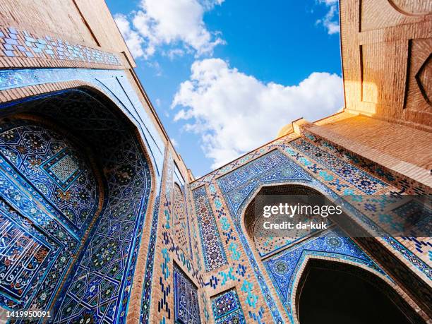 ancient mausoleum shah-i-zinda in samarkand - samarkand stock pictures, royalty-free photos & images