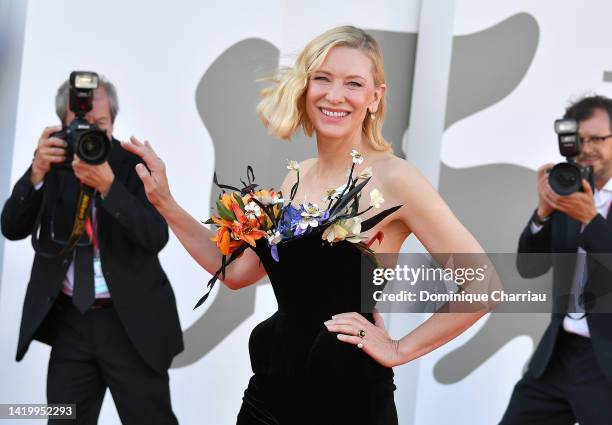 Cate Blanchett attends the "Tar" red carpet at the 79th Venice International Film Festival on September 01, 2022 in Venice, Italy.