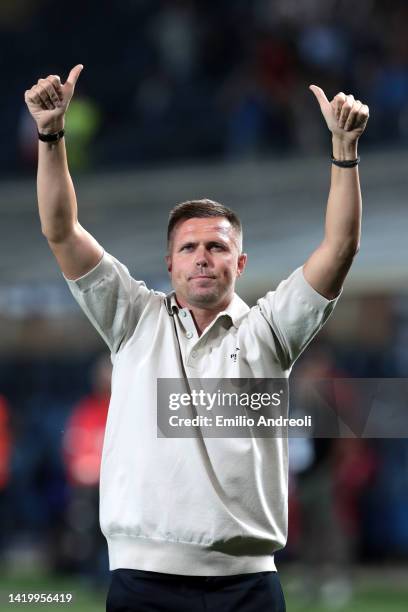 Josip Ilicic former Atalanta player waves to the fans prior to the Serie A match between Atalanta BC and Torino FC at Gewiss Stadium on September 01,...