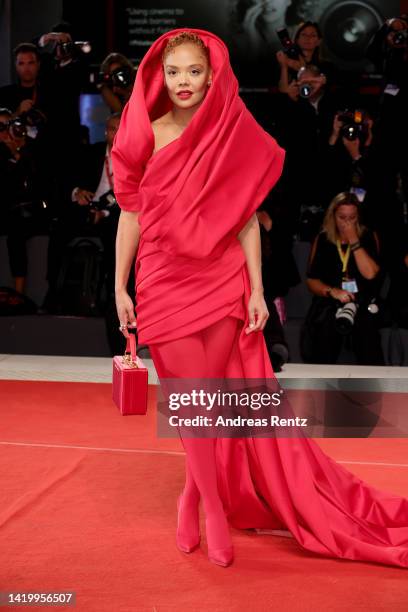 Tessa Thompson attends the "Bardo" red carpet at the 79th Venice International Film Festival on September 01, 2022 in Venice, Italy.