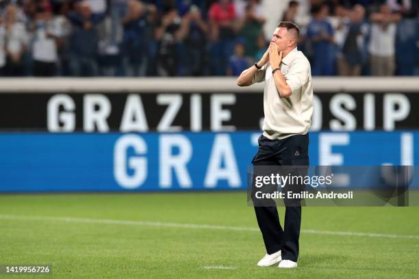 Josip Ilicic former Atalanta player acknowledges the fans prior to the Serie A match between Atalanta BC and Torino FC at Gewiss Stadium on September...
