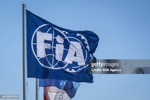 Flag of the FIA is seen during the Formula 1 Dutch Grand Prix Media Day at Circuit Zandvoort on September 1, 2022 in Zandvoort, Netherlands.