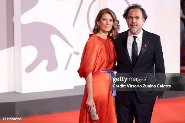 Maria Eladia Hagerman and director Alejandro Gonzales Inarritu attend the "Bardo" red carpet at the 79th Venice International Film Festival on...