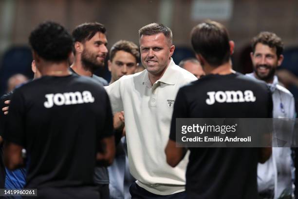 Josip Ilicic former Atalanta player looks on prior to the Serie A match between Atalanta BC and Torino FC at Gewiss Stadium on September 01, 2022 in...