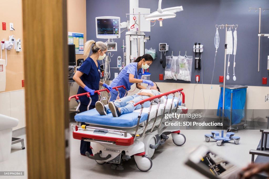 View through open door of emergency examination room