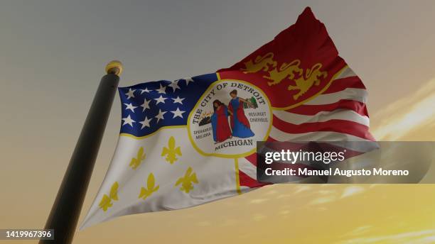 flag of detroit, michigan, usa - detroit river ストックフォトと画像