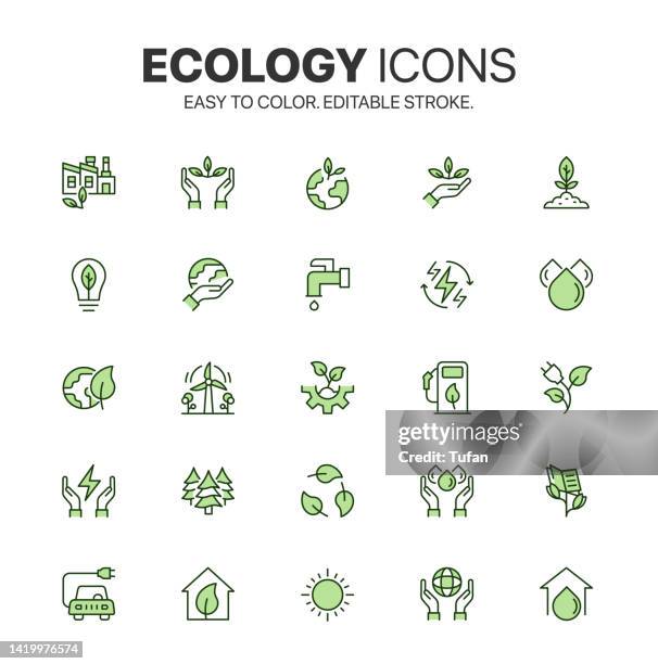 ilustrações de stock, clip art, desenhos animados e ícones de sustainability icon set. easy to color. eco friendly related colorful icons. environment, ecology and ecosystem symbol pack - nervura de folha