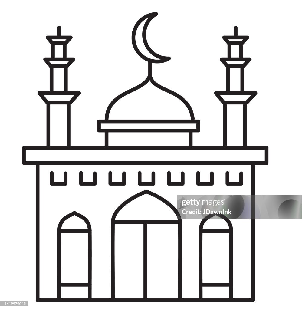 Small town community building Mosque thin line Icon set - editable stroke