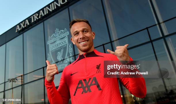 Arthur Melo new signing for Liverpool at AXA Training Centre on September 01, 2022 in Kirkby, England.