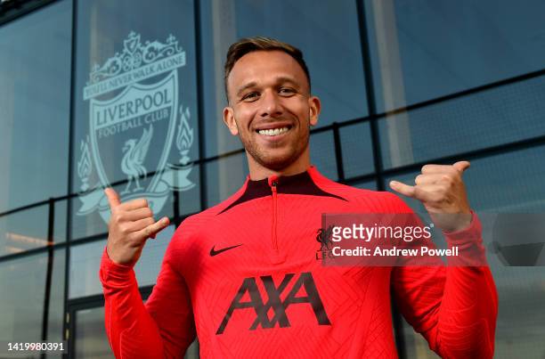 Arthur Melo new signing for Liverpool at AXA Training Centre on September 01, 2022 in Kirkby, England.