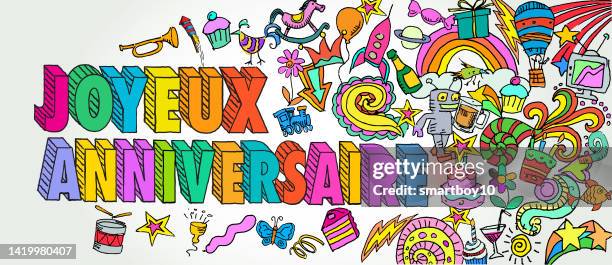 alles gute zum geburtstag - happy birthday in german - joyeux anniversaire stock-grafiken, -clipart, -cartoons und -symbole