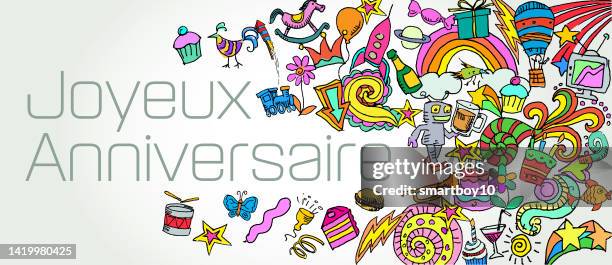 stockillustraties, clipart, cartoons en iconen met joyeux anniversaire - happy birthday in french - joyeux anniversaire
