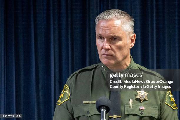 August 31: Orange County Sheriff Don Barnes takes questions during a press conference to discuss possible federal funding for the OCIAC in Santa Ana,...