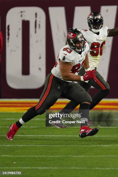 Ndamukong Suh of the Tampa Bay Buccaneers plays the field during the NFL Super Bowl 55 football game against the Kansas City Chiefs on February 7,...