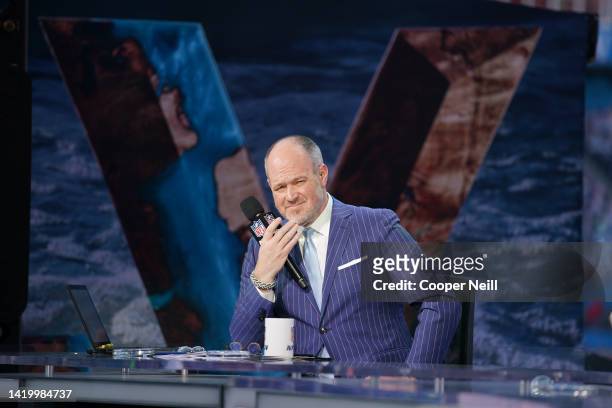 GameDay Live's Rich Eisen looks on prior to the NFL Super Bowl 55 football game between the Tampa Bay Buccaneers and the Kansas City Chiefs on...