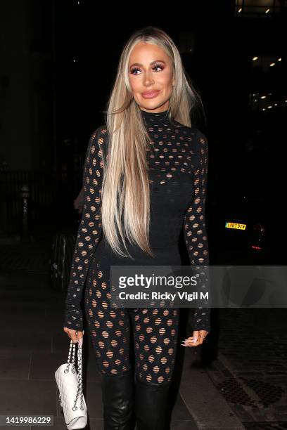 Olivia Attwood seen attending Beauty Works party at Mercer Roof Terrace on September 01, 2022 in London, England.