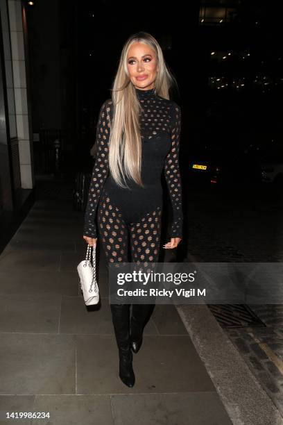 Olivia Attwood seen attending Beauty Works party at Mercer Roof Terrace on September 01, 2022 in London, England.