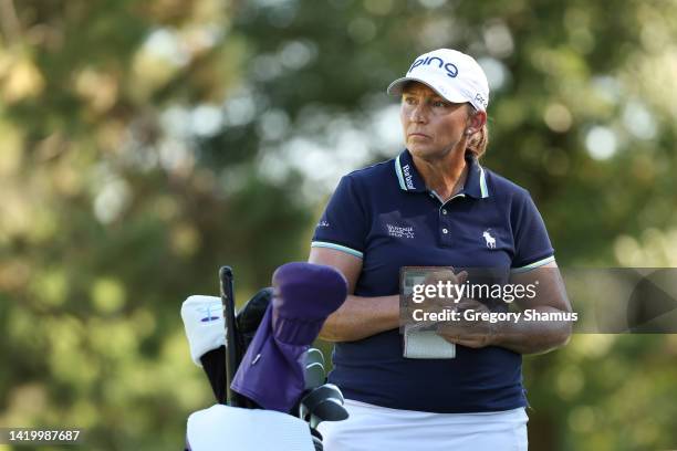 Angela Stanford waits to hit her tee shot on the second hole during the first round of the Dana Open presented by Marathon at Highland Meadows Golf...