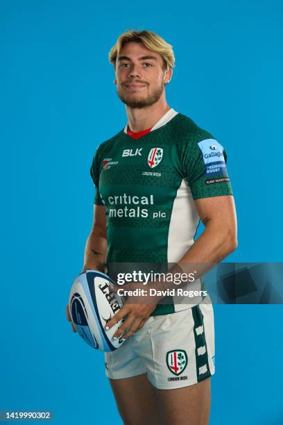 Ollie Hassell-Collins of London Irish poses during the Gallagher Premiership Rugby Season Launch at Twickenham Stadium on September 01, 2022 in...