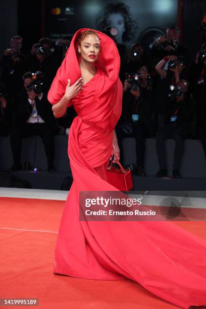 Tessa Thompson attends the "Bardo" red carpet at the 79th Venice International Film Festival on September 01, 2022 in Venice, Italy.