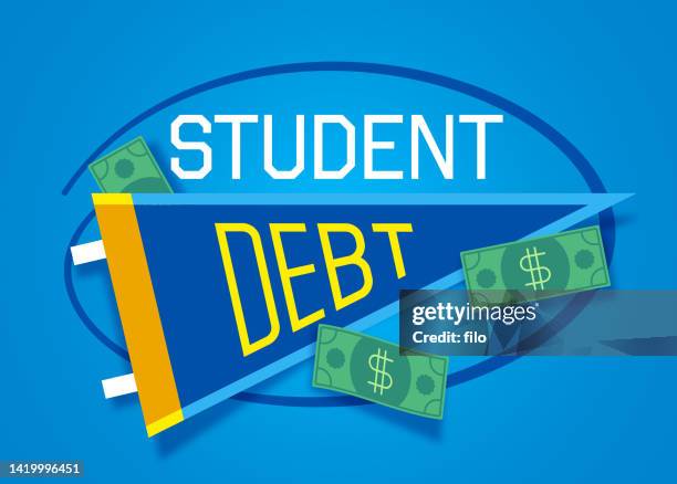 student debt college and university loans pennant concept - felt triangle banner stock illustrations