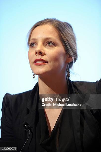 Actress Elisa Volpatto partakes in a Q&A with the audience following the HBO Latino MUJER DE FASES screening event at HBO Theater on March 27, 2012...