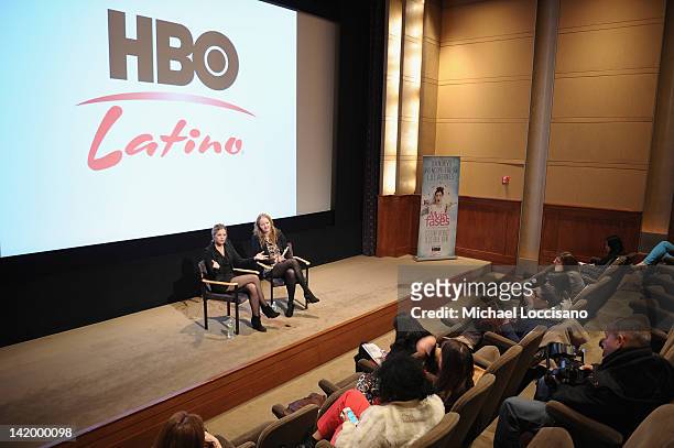 Actress Elisa Volpatto and PR Lead at MGS New York Diana Heald partake in a Q&A with the audience following the HBO Latino MUJER DE FASES screening...