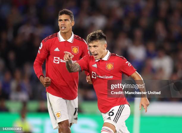 Lisandro Martinez of Manchester United during the Premier League match between Leicester City and Manchester United at The King Power Stadium on...