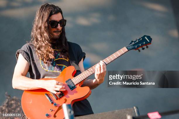 Amir Yaghmai member of the band Julian Casablancas performs live on stage at Lollapalooza Brazil Festival on April 05, 2014 in Sao Paulo, Brazil.