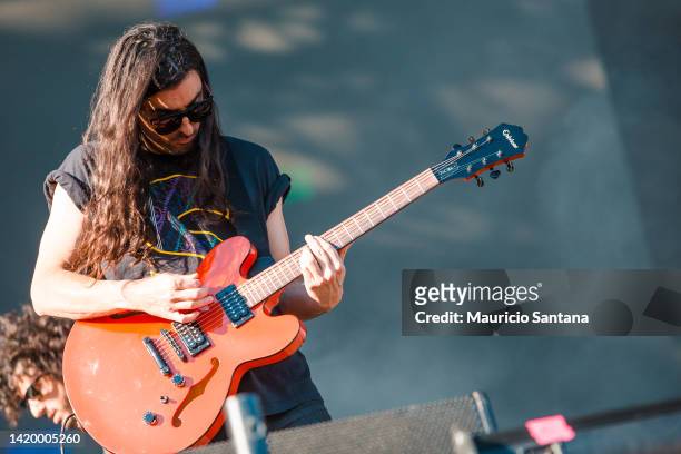Amir Yaghmai member of the band Julian Casablancas performs live on stage at Lollapalooza Brazil Festival on April 05, 2014 in Sao Paulo, Brazil.