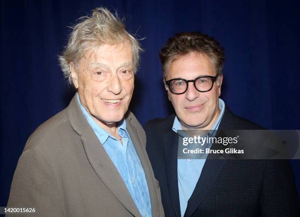 Playwright Tom Stoppard and Director Patrick Marber pose at a photo call for the new Tom Stoppard play "Leopoldstadt" on Broadway at The New 42nd...