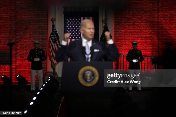 President Joe Biden delivers a primetime speech at Independence National Historical Park September 1, 2022 in Philadelphia, Pennsylvania. President...