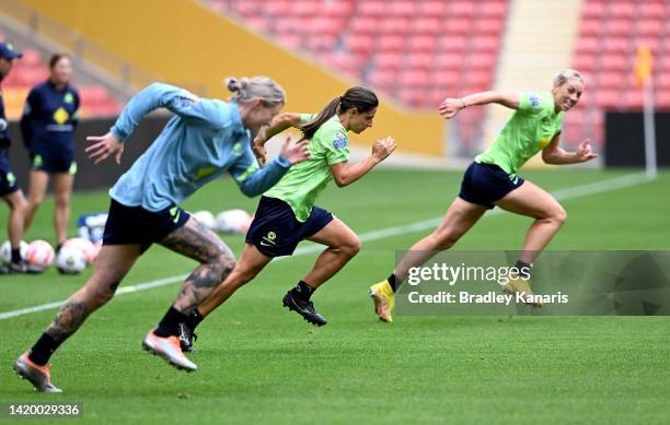 Alex Chidiac in action during an Australia Matildas training session at Suncorp Stadium on September 02, 2022 in Brisbane, Australia.