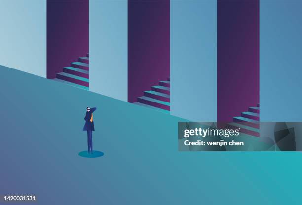 business man facing choice - missed chance stock illustrations