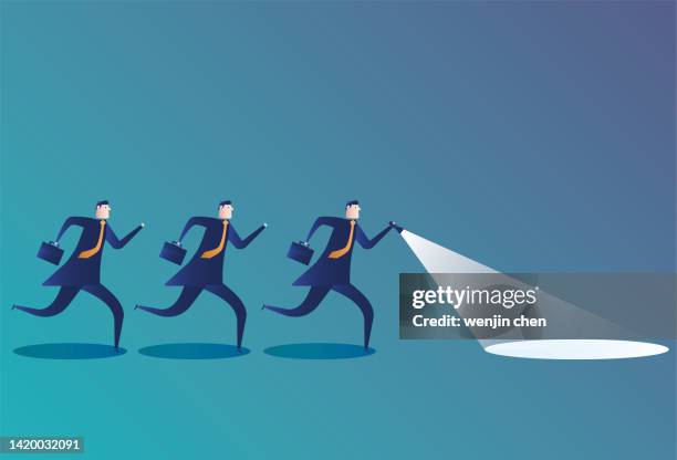 people run after business man with flashlight - holding flashlight stock illustrations