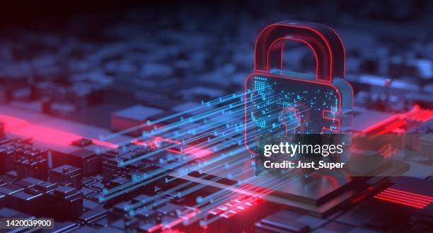 cyber security ransomware email phishing encrypted technology, digital information protected secured - business credit card stockfoto's en -beelden